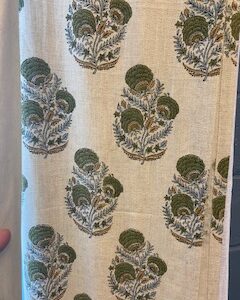 Artistic Block Print Linen Curtain Nature-Inspired, Mohini, Green