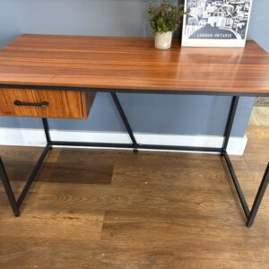Desk with Metal Legs and Drawer. Wood Look. 47.25 x 23.75 x 29.5"H