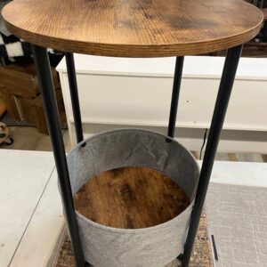 Industrial two tier round End Table with storage basket