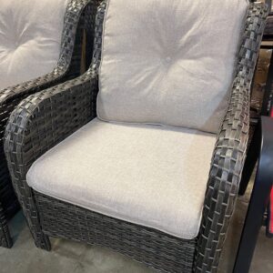Outdoor Wicker Lounge Chair with Beige Cushions. per each