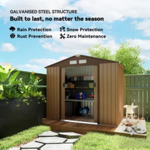 Garden Storage Shed w/ Foundation Kit and Double Doors. Yellow. 7' x 4' x 6'