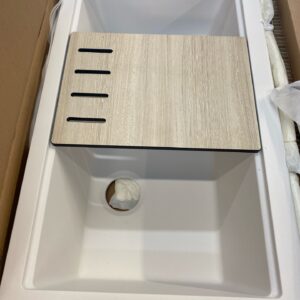 Titan Self Trimming, Off White Granite, Double Basin Farmhouse Kitchen Sink. 36 x 20