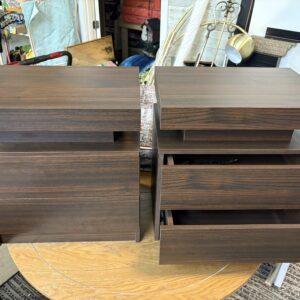 Set of two mcm nightstands with two pull out drawers and led light strip under top shelf , measures 20.5h x 19.25w x 13.75d